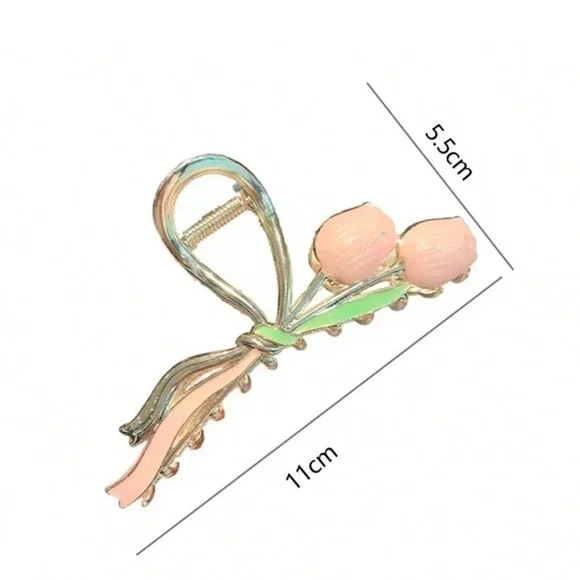 $20 (2 for $30) Metal Hair Claw Clip With Painted Blue Tulip Flowers Crab Clip - Picture 4 of 9